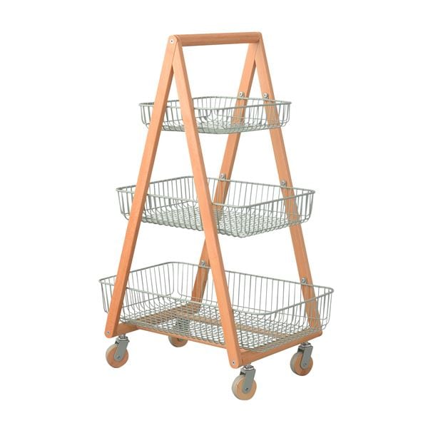 キッチンワゴン キッチン収納 幅55cm グリーン 木製 キャスター かご付き スチール バスケットワゴン 組立品 リビング 台所 8,578円