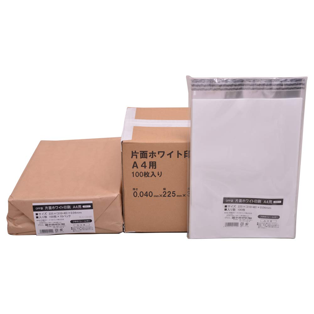 【ケース販売】 伊藤忠リーテイルリンク 業務用 OPP袋 テープ付き (フタ付) 片面ホワイト印刷 透明 封筒 包装 ラッピング 袋 厚さ0.03mm 【A4サイズ用】 100枚入×20パック