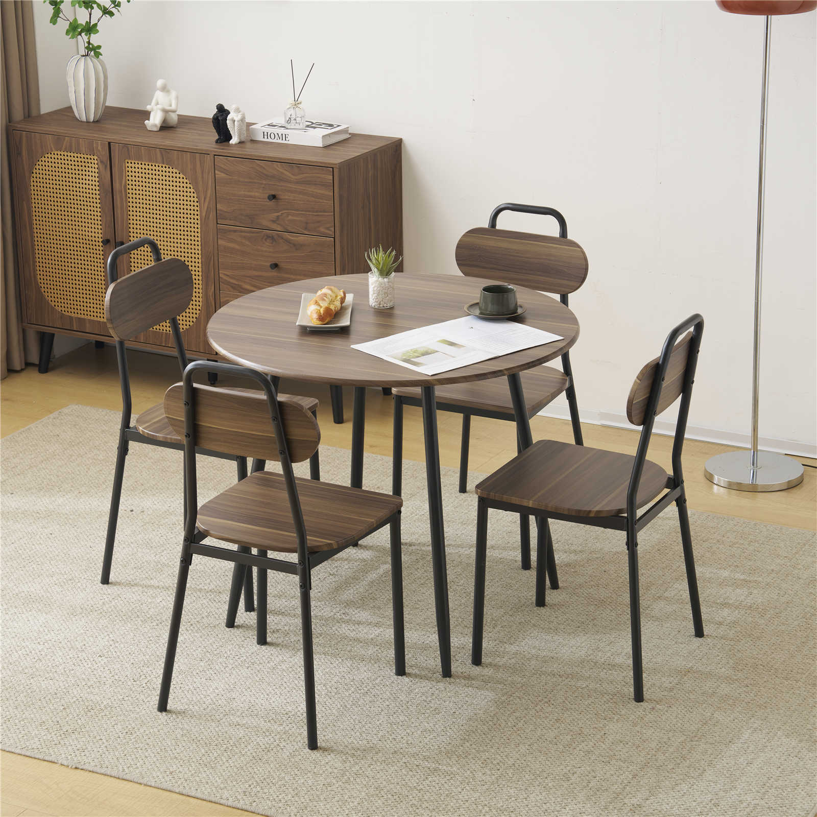 【日本国内出荷-3日で配達】ファッション ダイニング 5点セット ダイニングテーブル ダイニングセット ブラウン 食卓 チェア4脚 コンパクトサイズ 4人掛け おしゃれ DJYC97