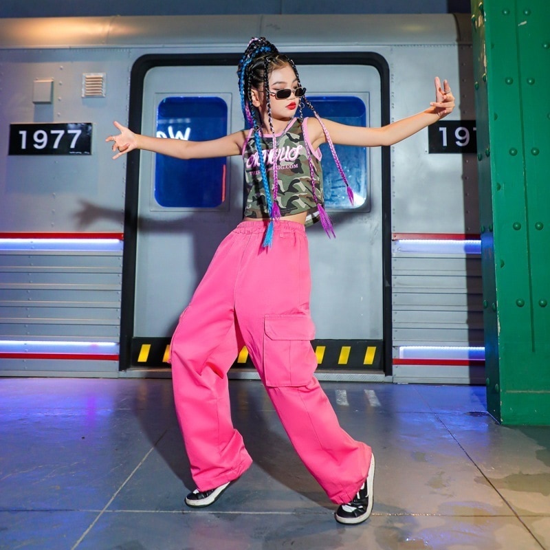 子供ジャズダンスjazzトップスヒップホップ女の子パンツキャットウォークストリートダンストレンド服ウエスタンスーツ演奏服夏