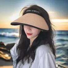 レディース空トップサンハット2025新作夏ビニールヘアピンサンシェードストローハットビーチハット紫外線カットUVライン日焼け止め帽子2