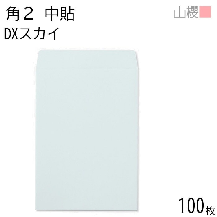 山櫻 封筒 角2 中貼 DXスカイ 紙厚164g 郵便枠ナシ 100枚 / 厚手 A4用 無地 郵便番号枠なし 00565015-0100