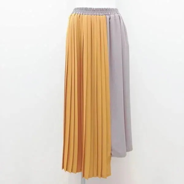 ひざ丈スカート スカート ボトムス レディースファッション バイカラー アシメプリーツスカート