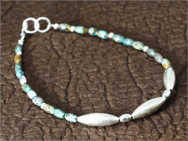 ナバホ族　シルバー925　ターコイズ ブレスレット　ビーズチェーン　数量限定販売　 (スタ