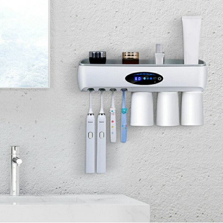 UP-001 除菌歯ブラシホルダー 耐荷重5Kg 簡単設置 充電式 プラグイン式 マグネットコップ付き 多機能収納 除菌 紫外線除菌 乾燥