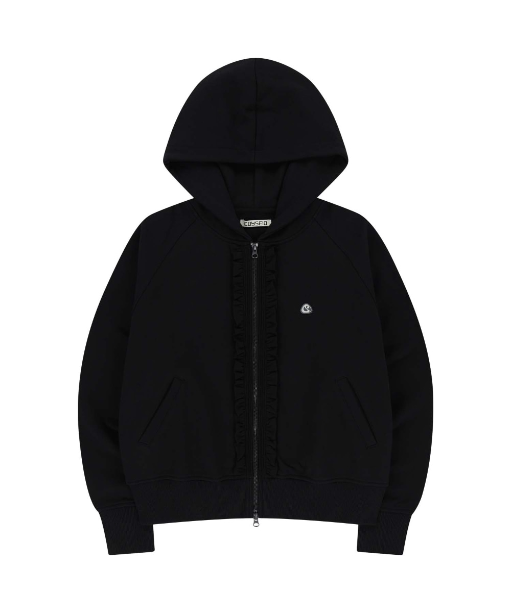 【COYSEIO】 RUFFLE LACE HOOD ZIP-UP : BLACK