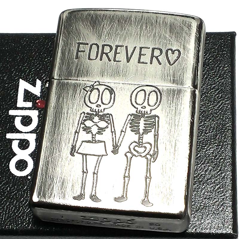 ジッポ かわいい ZIPPO ライター ユーズドフィニッシュ FOREVER スカル 彫刻 シンプル アンティークシルバー かっこいい おしゃれ レディース メンズ ギフト プレゼント
