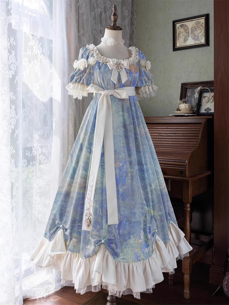 超美しく甘く高級でユニークで美しい宮殿風のスクエアカラードレス子供用ロリータプリンセスドレス（夏用）