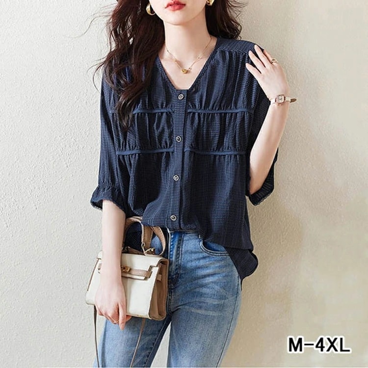 【2025新作】ブラウス レディース 春 夏 秋 半袖 前開き スーツ オフィス トップス トップス 大きいサイズ フォーマル ネイビー きれいめ ゆったり おしゃれ 通勤 オフィス