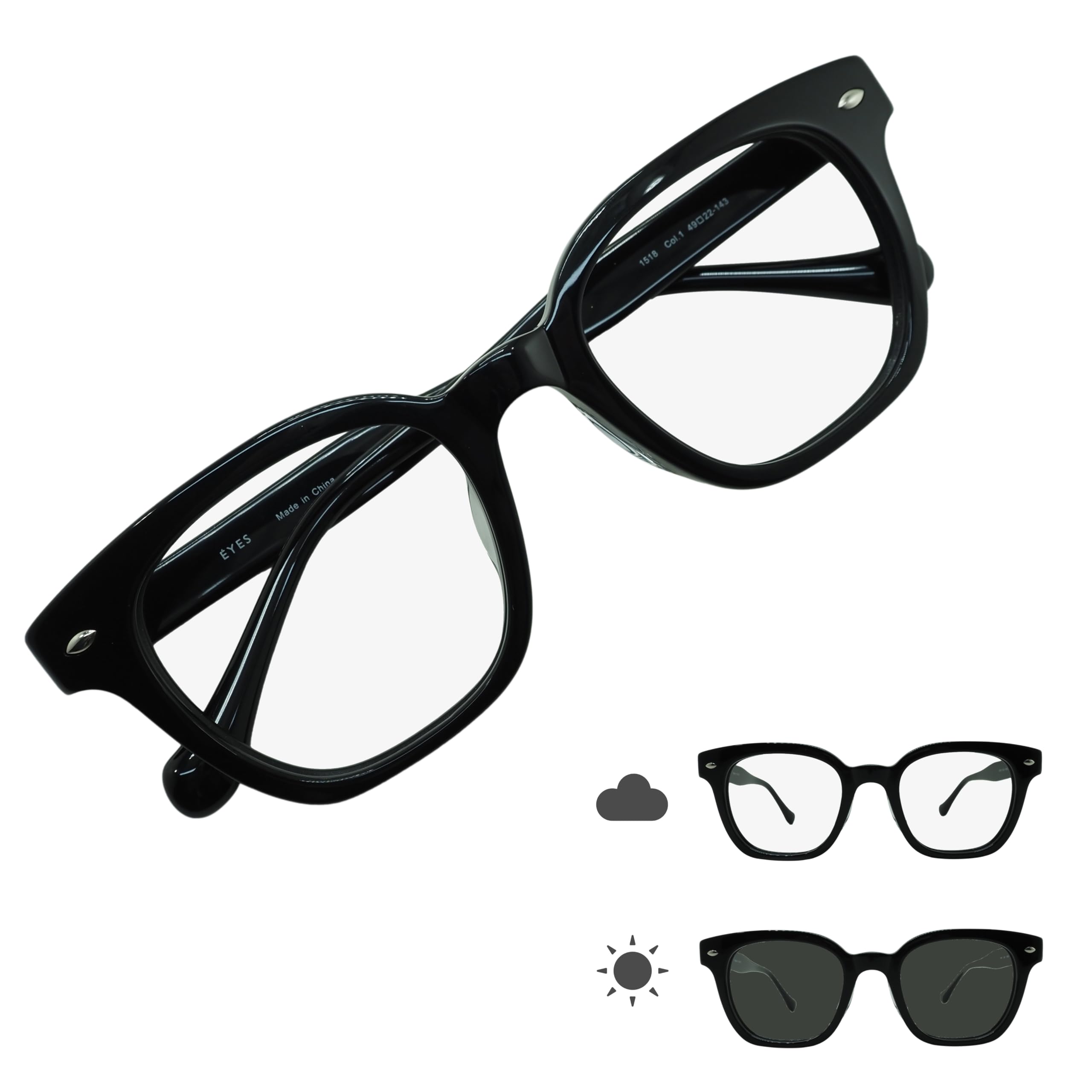 [OTC.web] 1518 可視光調光 ブルーライトカット 色が濃くなる サングラス 調光 メンズ ウエリントン クラシック おしゃれ かっこいい UVカット