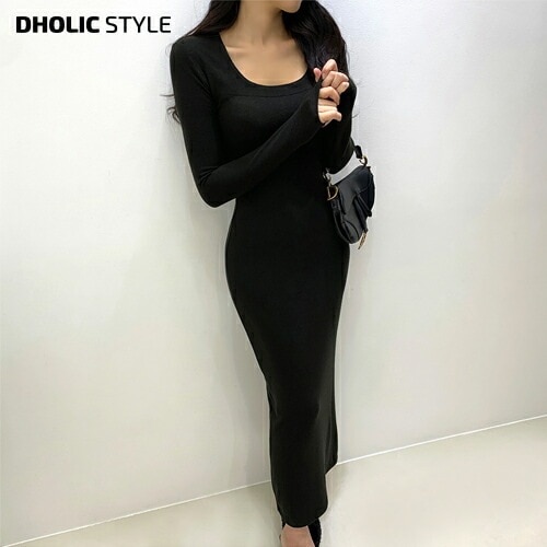 [メガ割りSALE]裏起毛スクエアスリムフィットロングワンピース・p615031