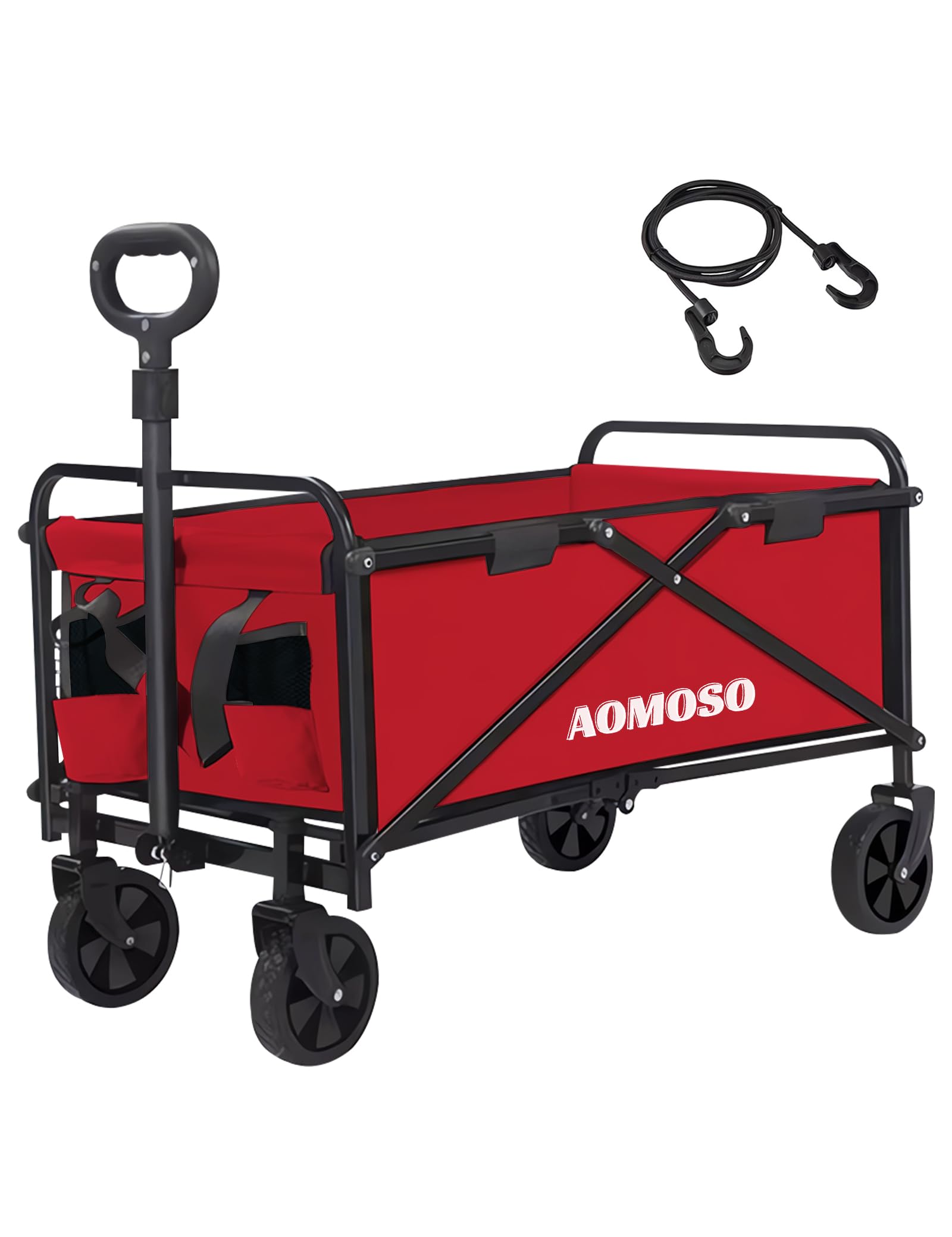 Aomoso キャリーワゴン 折りたたみ式キャリーカート アウトドアキャンプカート ワイドタイヤ搭載 大容量120L 耐荷重100kg 自立式収納 BBQ 釣り キャンプ 運動会用などに最適 (赤)