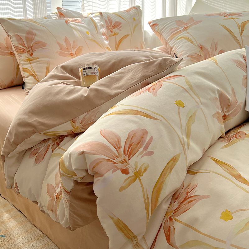 綿磨き4点セット綿秋冬厚め布団カバーシーツベッド3点セットベッド笠4