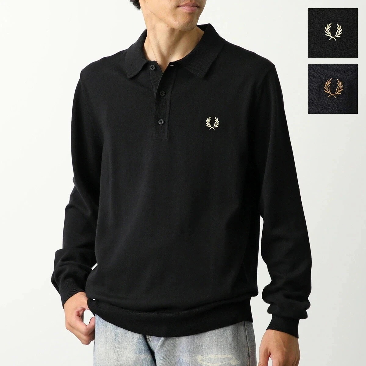 FRED PERRY フレッドペリー ポロシャツ CLASSIC KNITTED SHIRT LS K4535 メンズ ニット セーター 長袖 ローレルリース刺