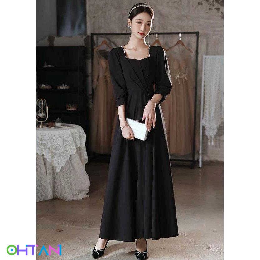 パーティードレス大人ピアノ発表会Aライン結婚式ステージドレス二次会母親ウエディングハワイロングドレス演奏会7分袖ドレス成人式同窓会韓国 6,670円