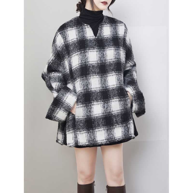 「ファットガール」 2024秋冬新品 黒白格子 チェック アウター 大きいサイズ 体型カバー レディース コート メガ割30%までに制限