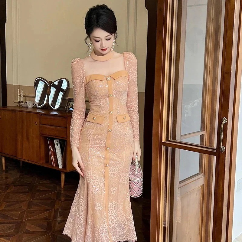 秋冬 レースワンピース パーティードレス キャバ 着痩せ 大人 同窓会 披露宴 卒業式 結婚式 演奏会 ウェディング 二次会30%までに制限 7,118円