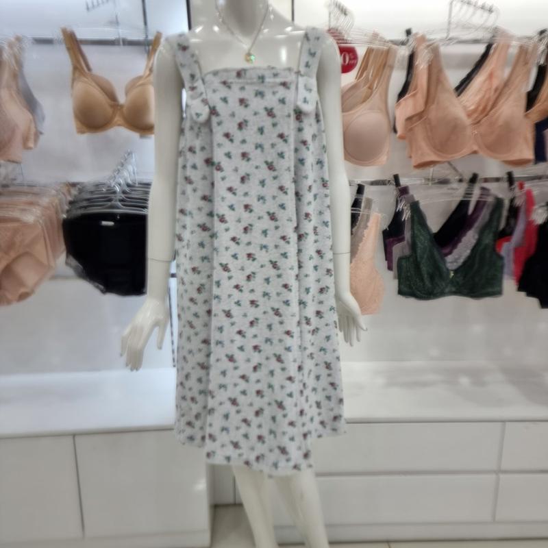 テリーコットンタオル素材　花柄プリント　女性用シャワーガウン