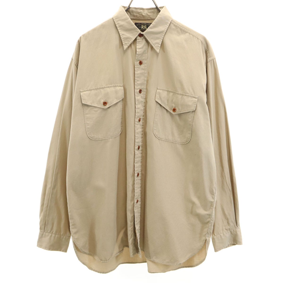 90s オールド 初期タグ 赤3星 長袖 コットンシャツ L ベージュ ラルフローレン メンズ 古着