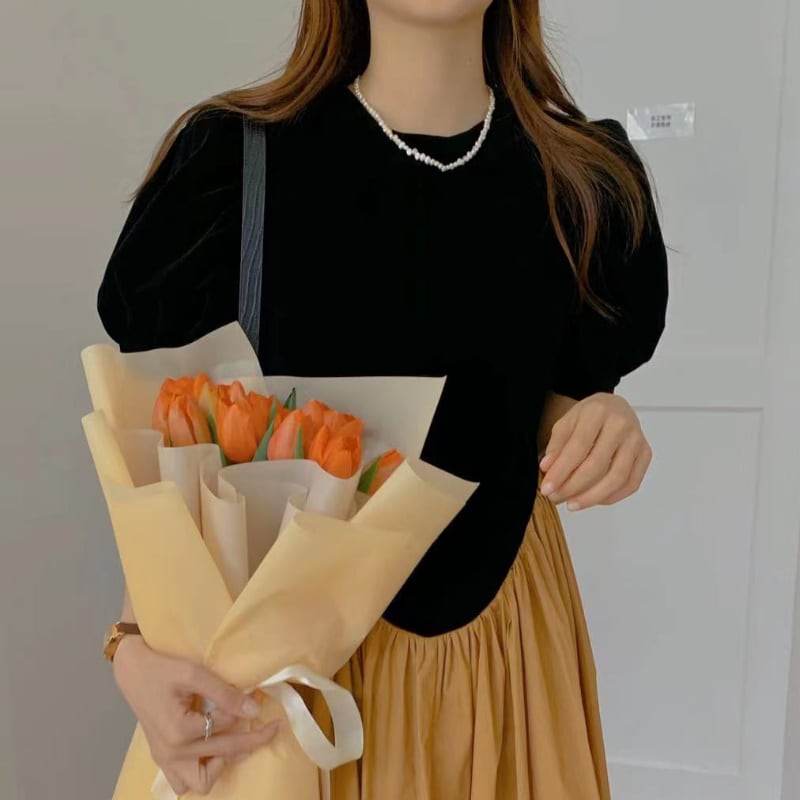 レディース トップス 半袖 パフスリーブ ブラック 大人可愛い きれいめ 大人 上品 おしゃれ