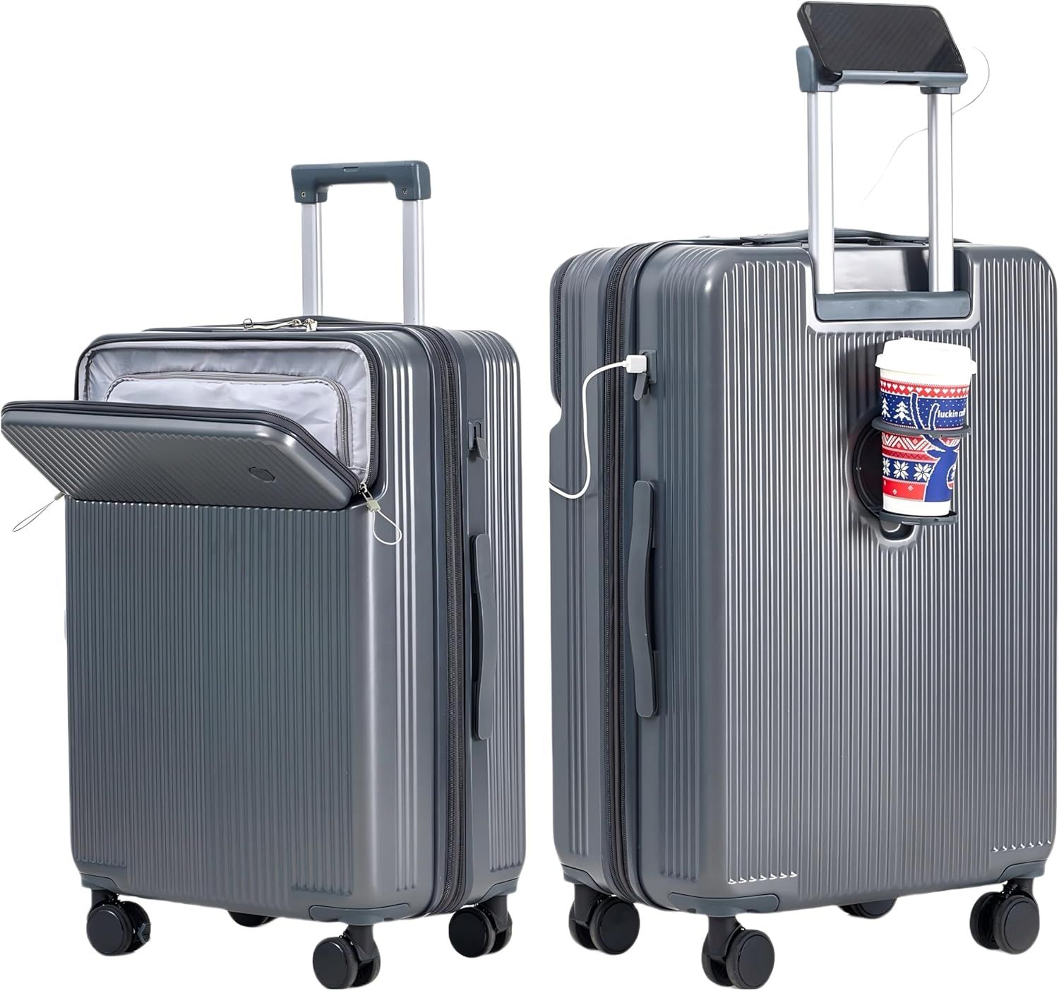 スーツケース 拡張型 フロントオープン 機内持ち込み ストッパー付き キャリーケース sサイズ 2泊3日 軽量 大容量 多機能 トップポケットパソコンケース キャリーバッグ USB カップホルダー付き