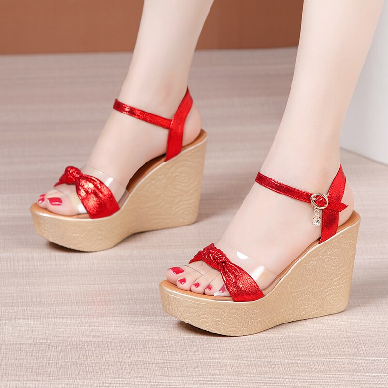サンダル レディース かかとあり アンクルストラップ 厚底サンダル 厚底 ウェッジソールサンダル ゴールド レッド ブラック ヒール11cm 夏サンダル ハイヒール カジュアル di087x2