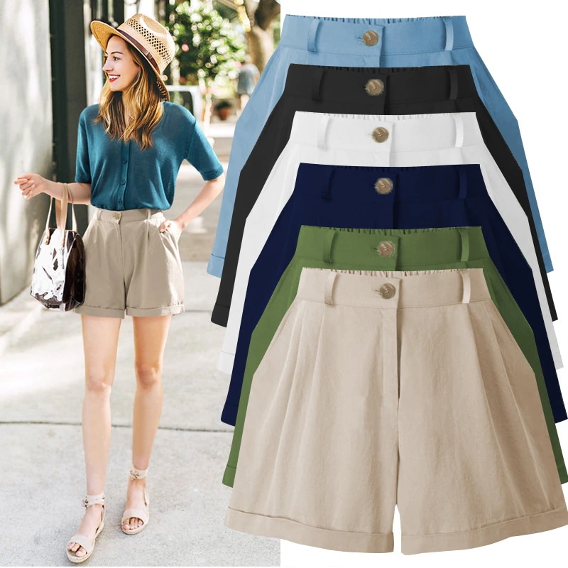 新しい夏のカジュアルショートパンツ韓国風ハイウエストゆったりとしたフィット感多用途200kgのプラスサイズワイドレッグ薄手ホットパンツ