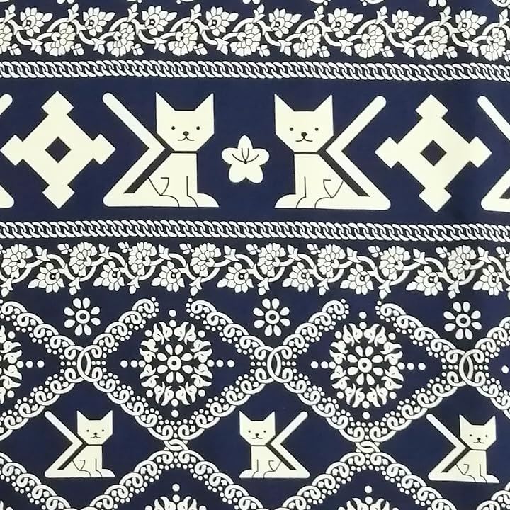 猫柄 タイパンツ生地 ハンドメイド 手芸用 アジアン エスニック 布(ブルー 幅約150cm長さ約3m)