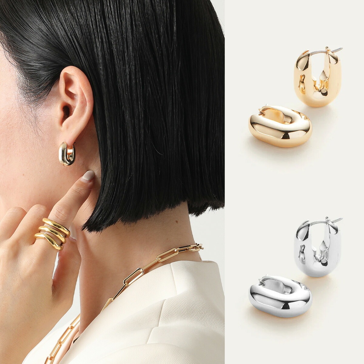 JENNY BIRD ジェニーバード ピアス PUFFY U-LINK EARRINGS JB3342-HPG JB3342-HPS レディース フープ ロゴ 刻印 アクセサリー カラー2色