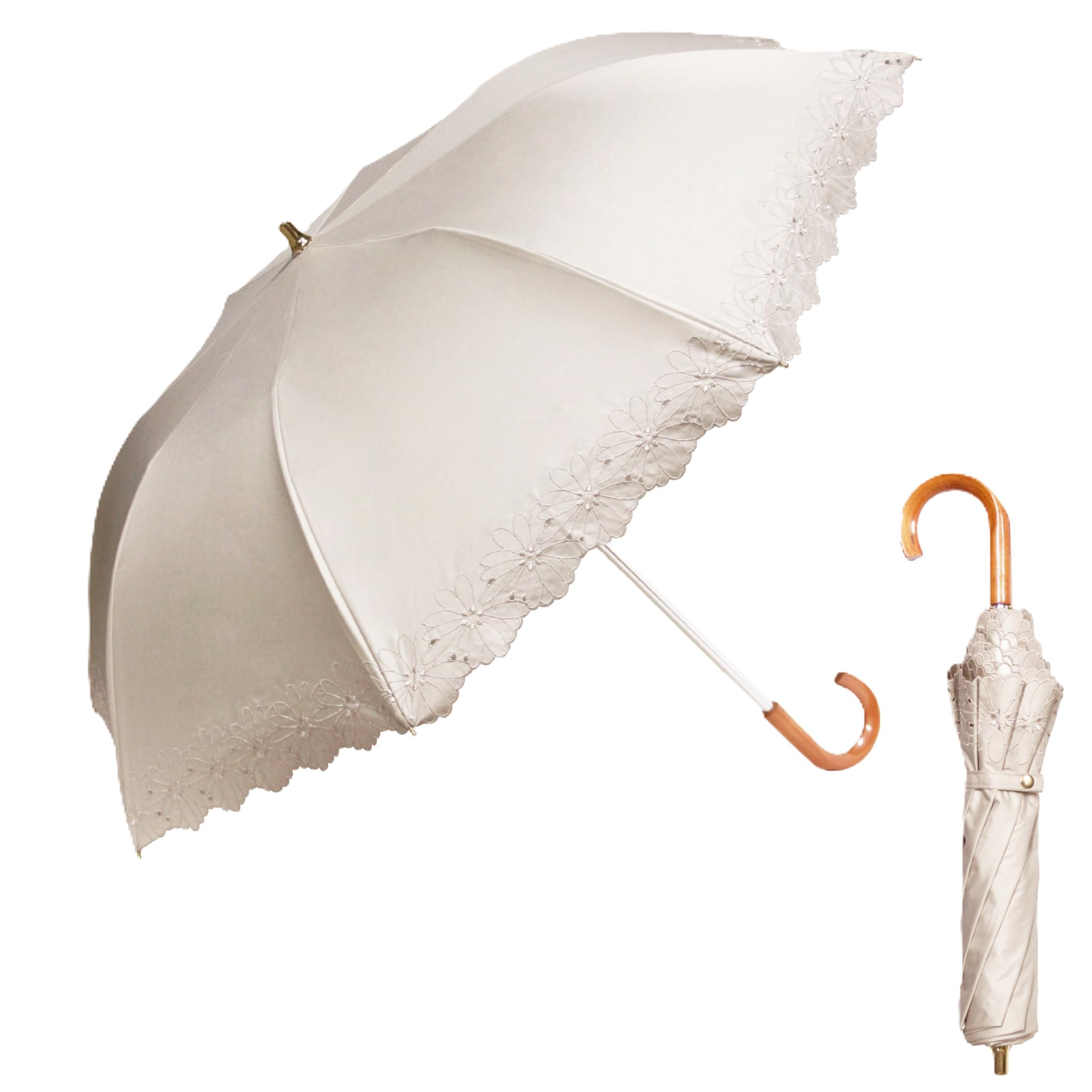 日焼け止め効果世界基準最大値 UPF50＋ 遮熱 遮光 紫外線カット 折りたたみ傘 親骨50cm 防水加工 晴雨兼用 サッとたためる 使いやすい 持ち運び便利 花柄 刺繍 透け感 上品 美しいシルエッ