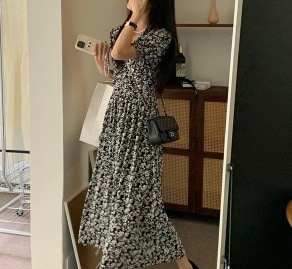 ワンピース レディース フレアワンピ ミモレ丈 袖あり 半袖 長袖 選べる袖長さ パフスリーブ Vネック フレアシルエット XS S M L X ママ OL 学生 通学 デート お出かけ 女子会 休日