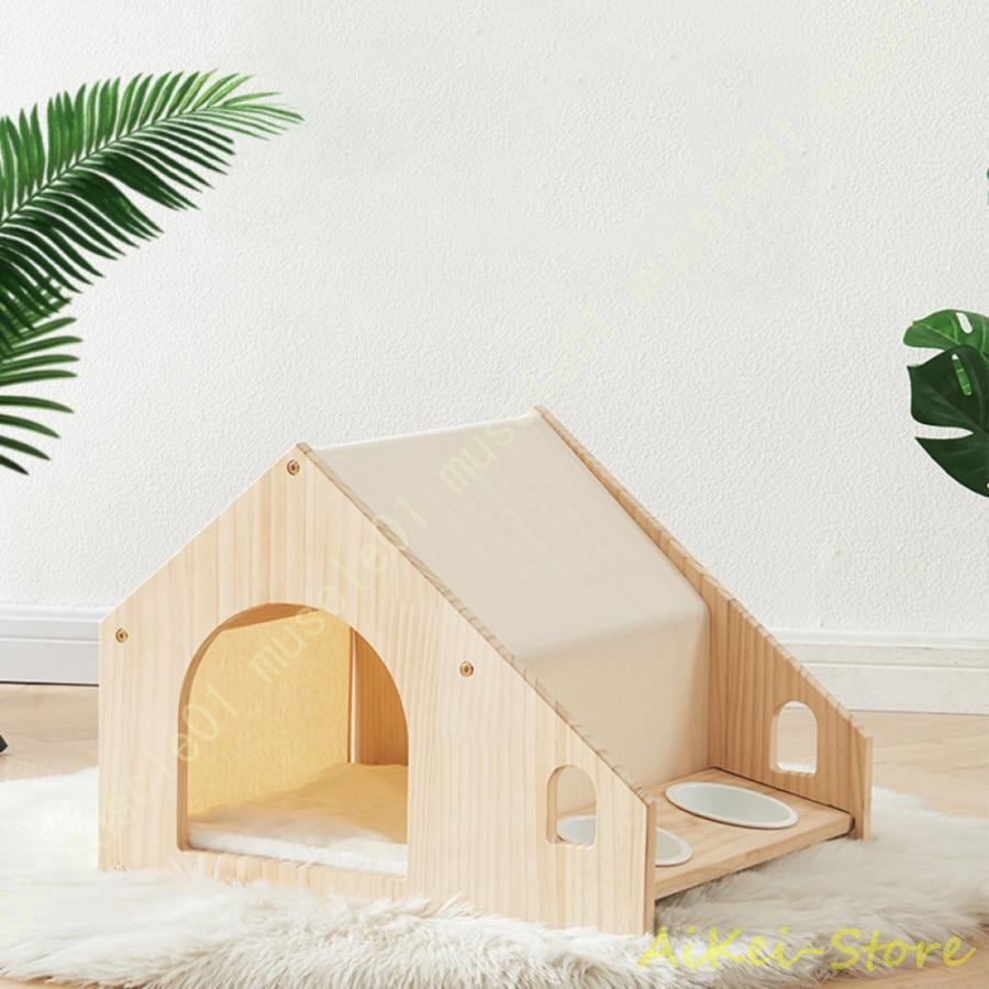 ドッグハウス 木製 ペットハウス 夏用 屋外用犬小屋 室内用 猫舍 猫の家 ナチュラドッグケンネル 猫ハウス 大型犬 木目調 テラス付き 屋根オープン