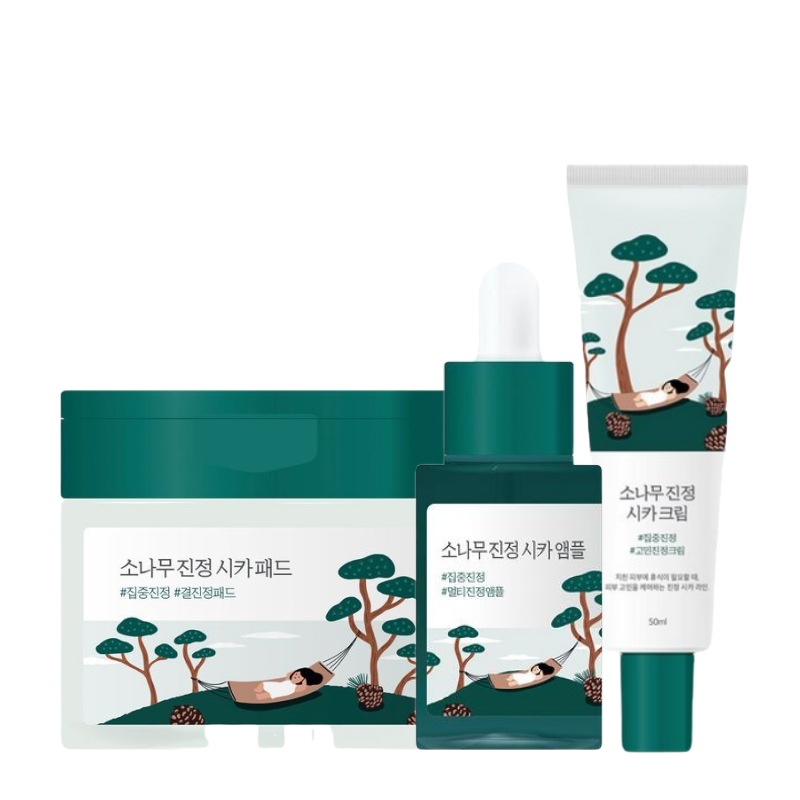 松の木鎮静 シカ 3点 スキンケアセット(パッド50枚+アンプル30ml+クリーム50ml) / 韓国 人気 夏 皮脂コントロール ニキビ 赤み 鎮静 保湿 トラブルケアセット