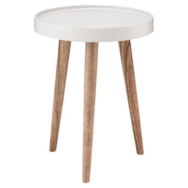 サイドテーブル ミニ 円形 丸型 ソファサイド ベッドサイド トレー トレイ おしゃれ 北欧 カントリー ナチュラル 天然木 木製 脚 スタイリッシュ 白 ホワイト