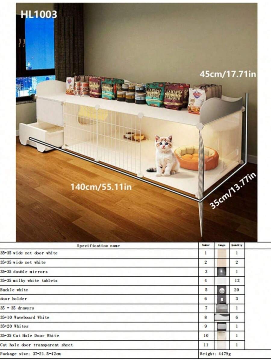 1個 室内猫ケージ 猫トイレ付き1部屋1バスルーム子猫と小型猫に適しています省スペースの猫用ヴィラ