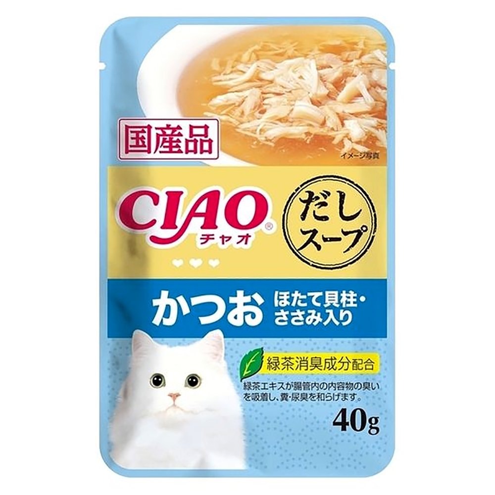 いなば　ＣＩＡＯ　チャオ　だしスープ　パウチ　かつお　ほたて貝柱・ささみ入り　４０ｇX９６袋　猫　キャットフード　ＣＲＣ35―20―20―10―40