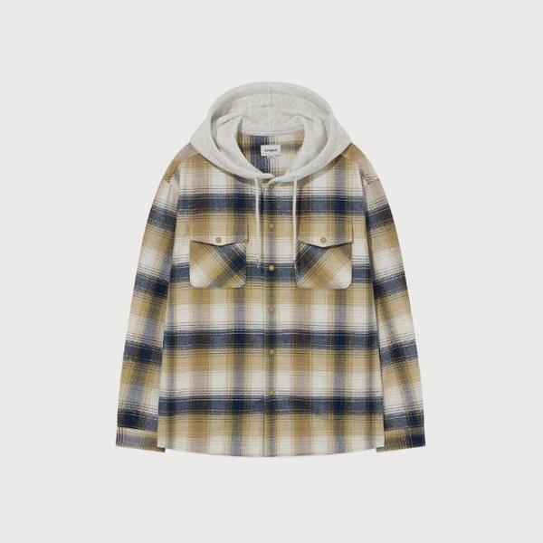 フード付き JQS CO2504SH33-MU オーバーフィット フード付き チェック シャツ マスタード