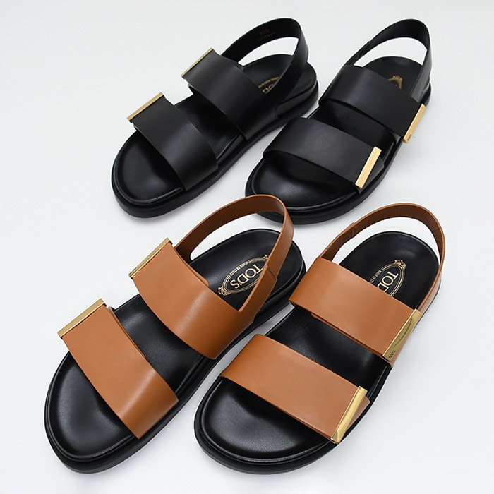 シューズ レザー サンダル XXW68K0JE60N6M レディース ブラウン ブラック ダブルストラップ オープントゥ 軽量