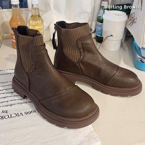 女性ニットブーツ ラウンドトゥ アンクルブーツ SS06