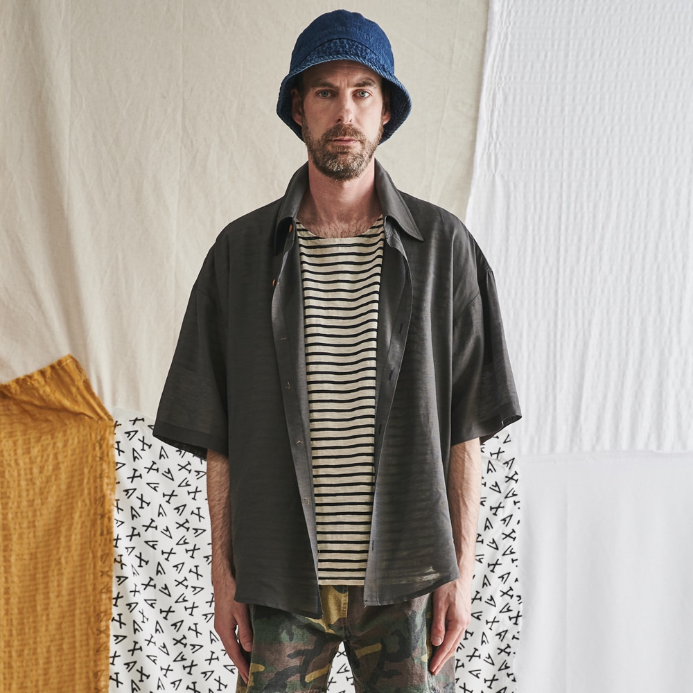 [送料無料]スミスアもーボヘミアンリネンハーフシャツダークグレー