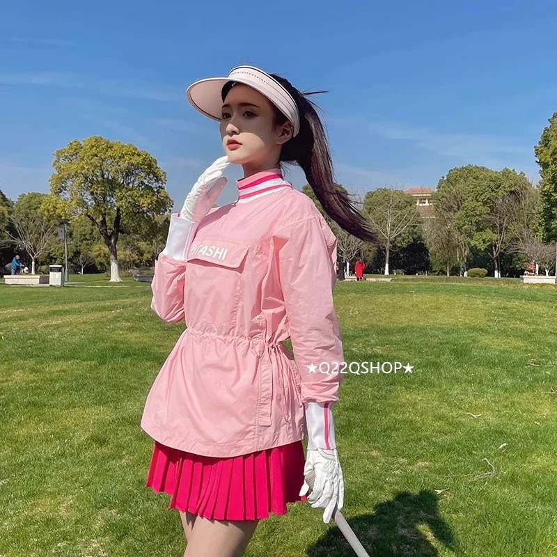 ゴルフウェア 2025 春夏 上下セット 長袖 日焼け止めUPF50+ スカート プリーツスカ ピンク ローズ 韓国風 レディース スポーツウェア テニスウェア 速乾 通気