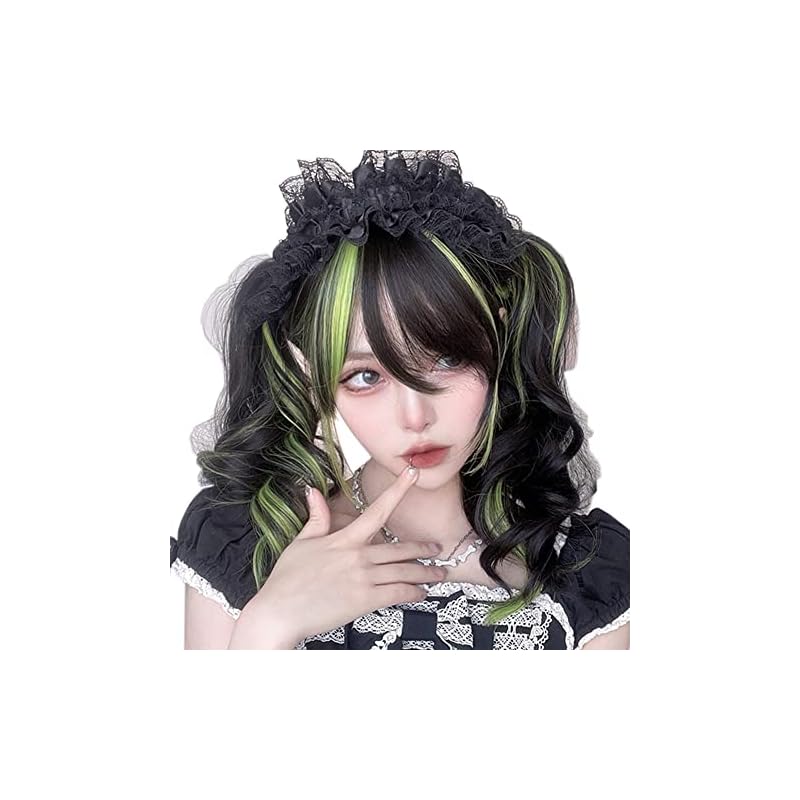 フルウィッグ ロング 巻き毛 コスプレ 海賊 ブラック グリーン ハロウィン カラーエクステ グラデーション ぱっつん前髪 カール 日常ウィッグ 女装 耐熱 自然 通気 カツラ おしゃれ ふわふわ フ