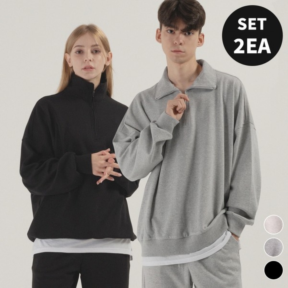 (Pianer) エッセンシャルオーバーフィットハーフジップアップスウェットシャツ (3color)