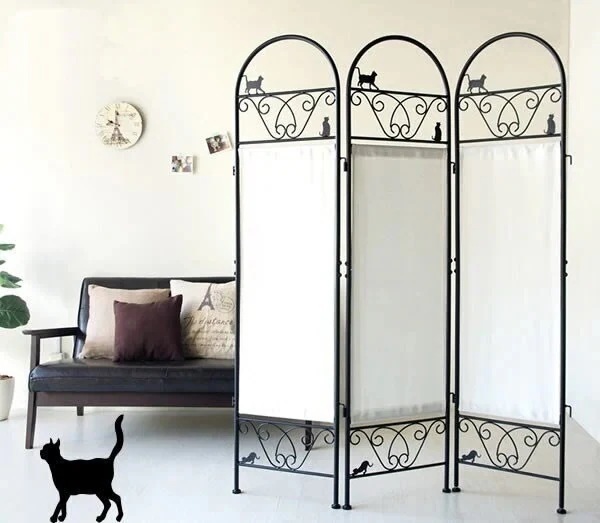 パーテーション 衝立 猫 ネコ ねこ 間仕切り かわいい アンティーク エレガント 目隠し クラシカル パーティション インテリアスクリーン 幅40cmx高さ157cmx3連