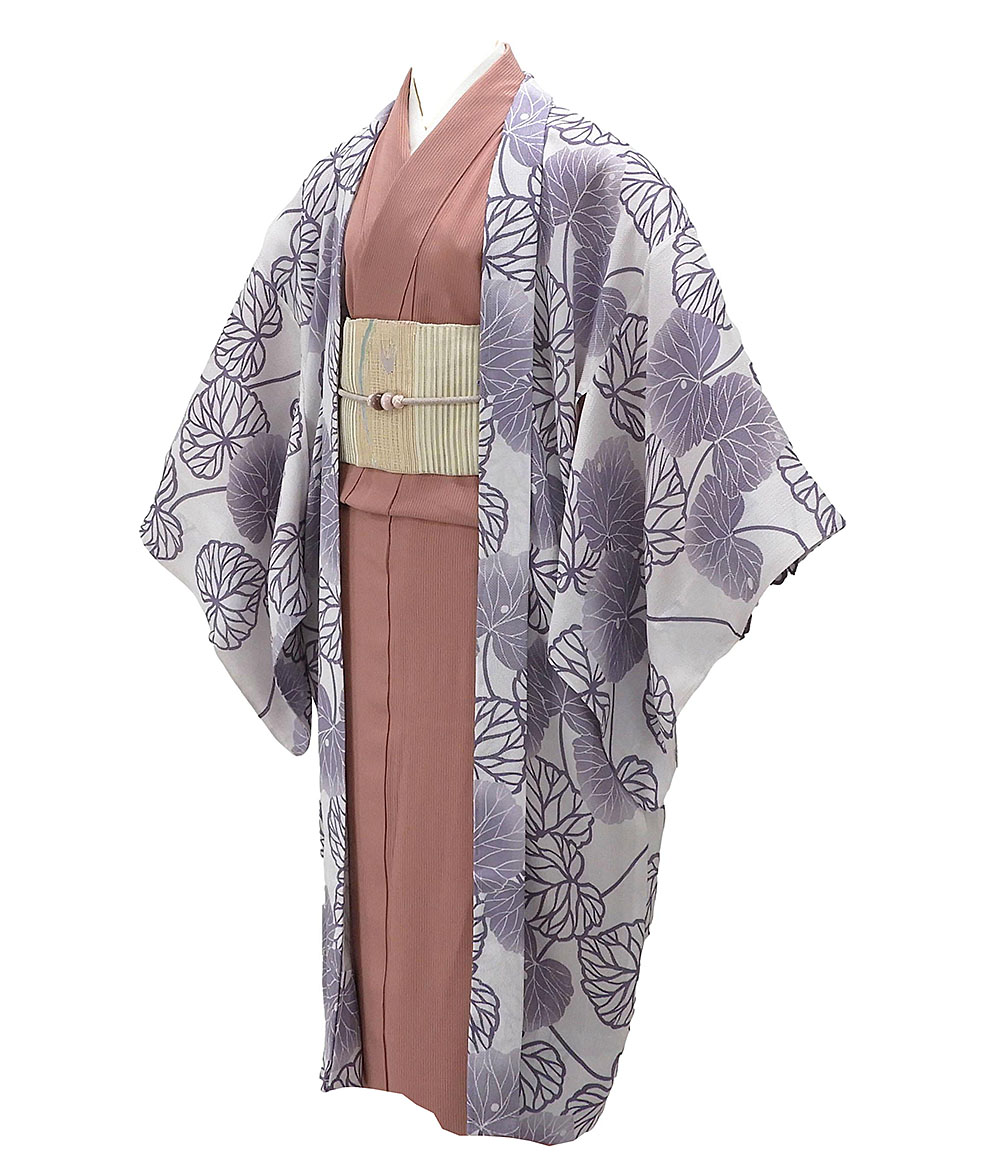 夏物 羽織 新品仕立済 正絹 夏物 蔦の葉模様 紗羽織 単衣 薄物 コート 新品 仕立て上がり j4001