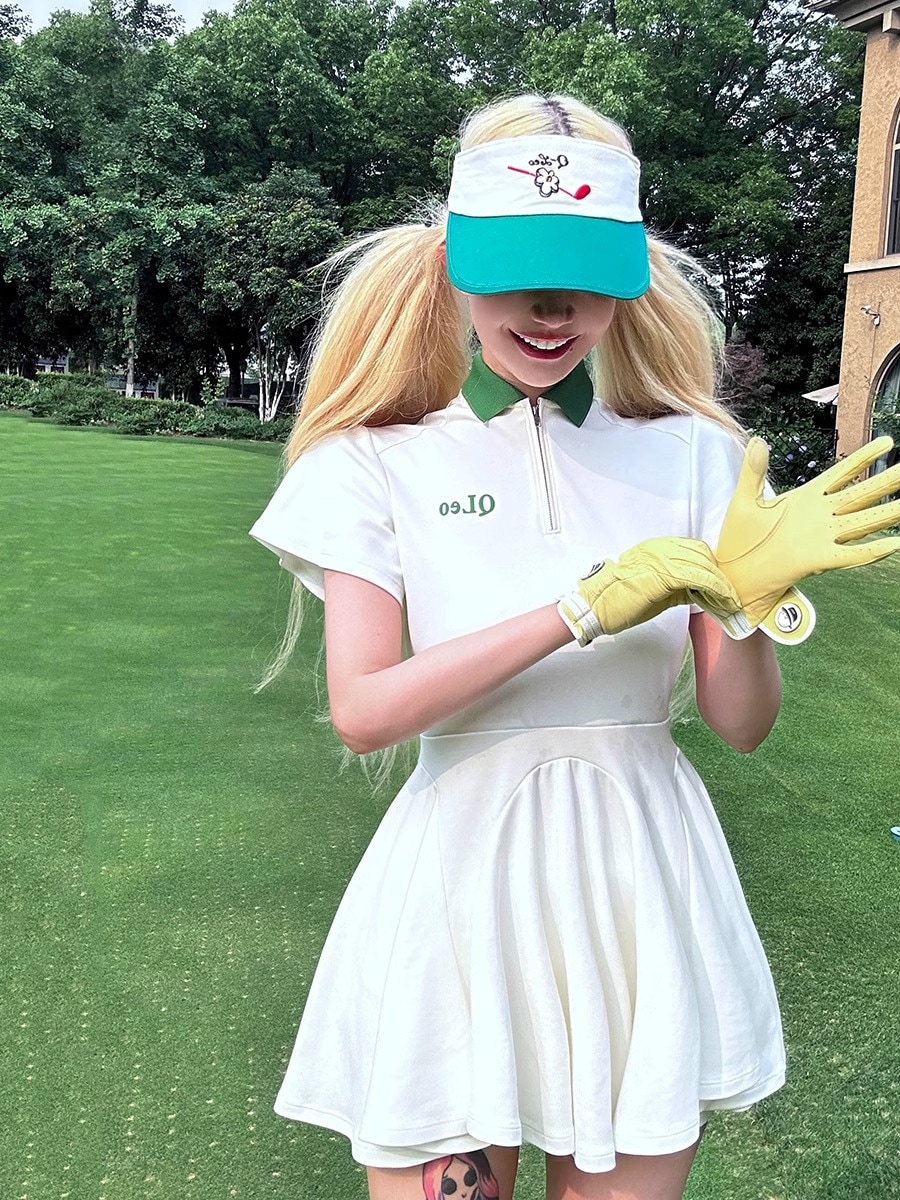 ゴルフウェア レディース スポーツウェア ワンピース 半袖 POLO ポロシャツ Tシャツ 白 女性 テニスウェア プリーツスカ 速乾 通気性 春 夏 韓国風 おしゃれ