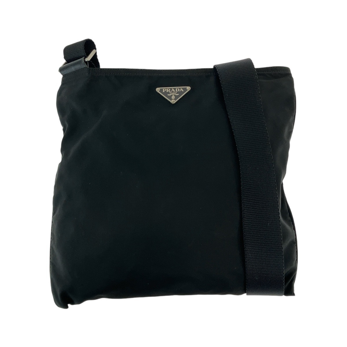 美品 テスート 三角ロゴプレート ブラック 黒 シルバー金具 ナイロン ショルダーバッグ ポシェット レディース 503490