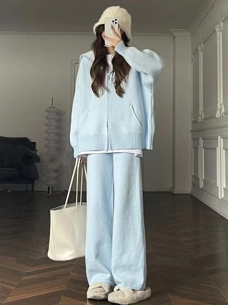 【夏新入荷】セット ファッション カジュアル ニットセーター ワイドパンツ 2つのセット 2025 秋冬の新作 簡単な 通勤ファッション 気質 やさしい 学生服
