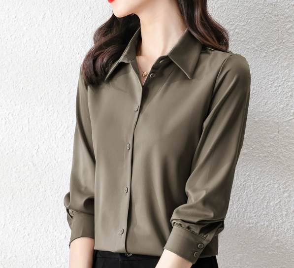トップス シャツ シフォンシャツ ブラウス 袖付き 長袖 襟付き 角襟 前開き かわいい 大人可愛い