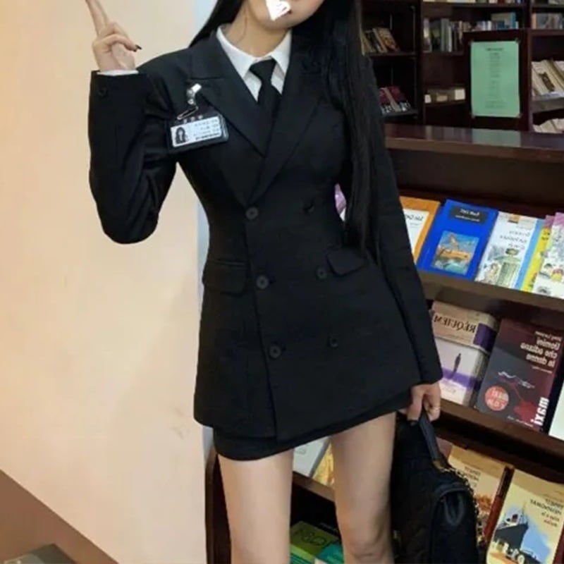 プレッピースタイル年齢を感じさせないセクシーなレディース春秋ユニフォームシャツブレザーハイウエストボディコンスカートの3点セット